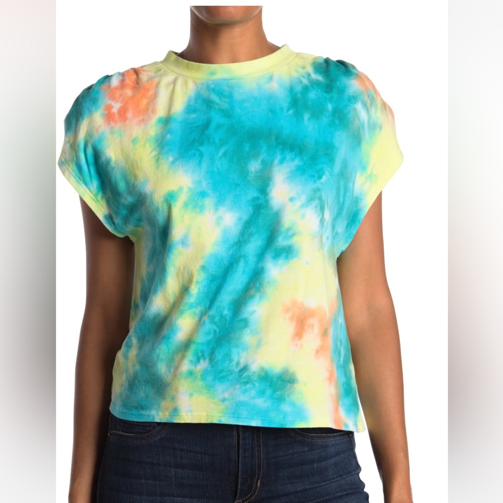 AFRM Jorja Top, XS, teal/yellow tie dye EUC